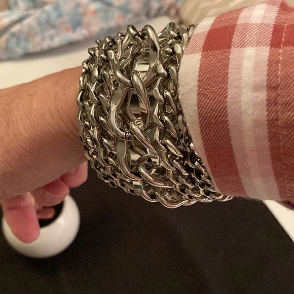 Silver heavy metal slip on bracelet - Picture 3 of 4